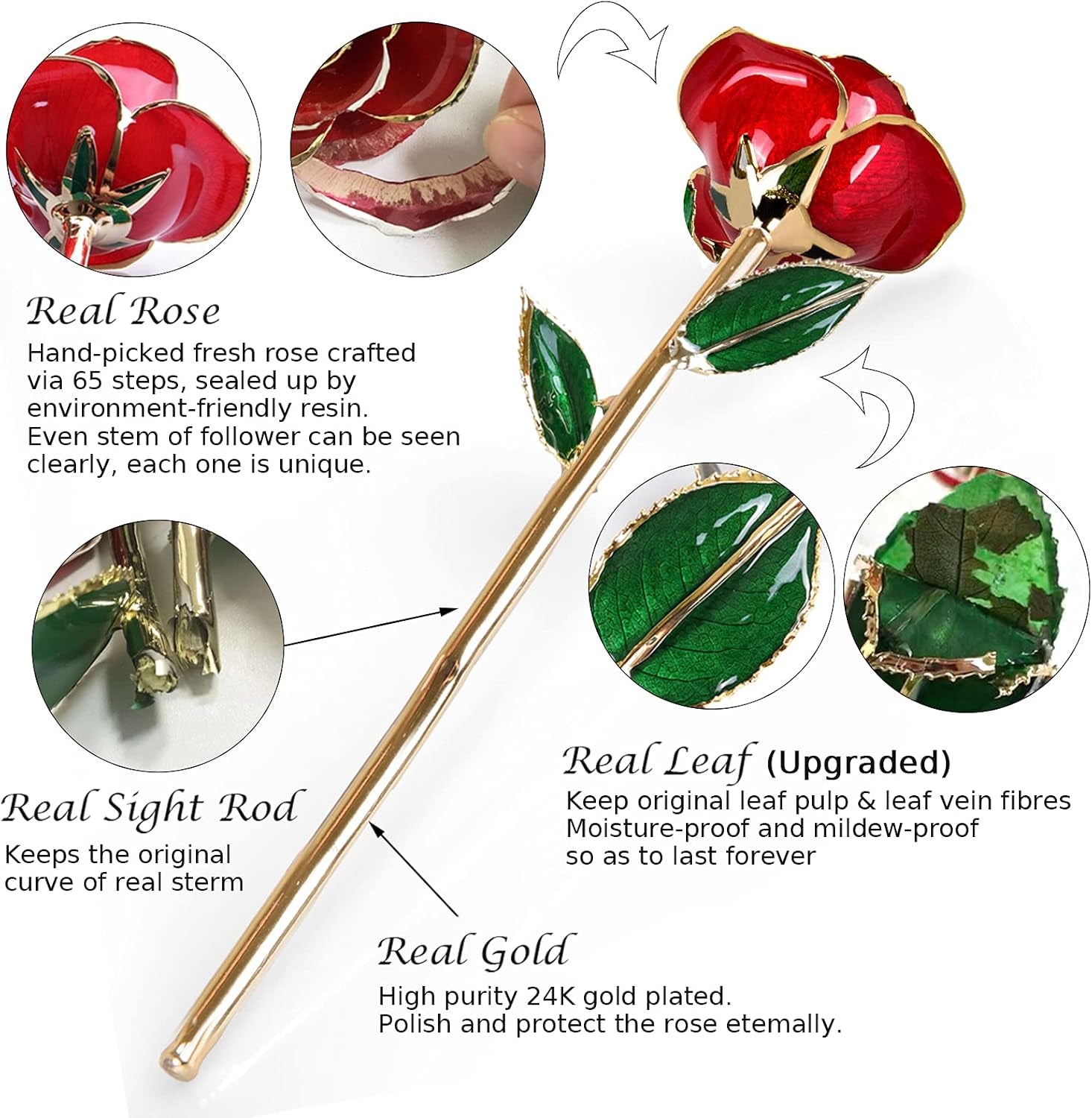 Gold Dipped Rose 24K Real Flower, Long Stem 24K Gold Plated Real Rose with Stand, Birthday Gift for Women,Gifts for Mom,Forever Rose for Anniversary,Mothers and Valentines Day (Red)