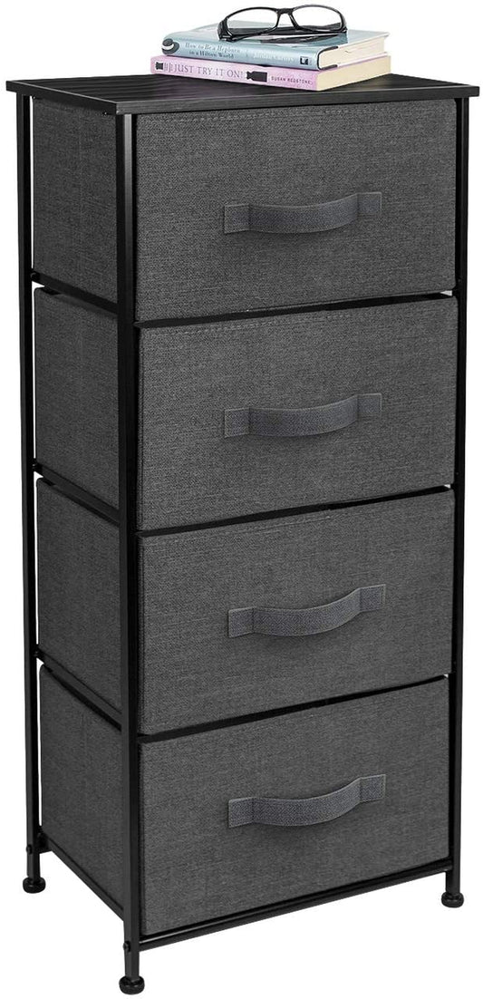 Nightstand with 4 Drawers - Bedside Furniture & Night Stand End Table Dresser with Steel Frame, Wood Top, Easy Pull Fabric Bins for Home, Bedroom Accessories, Office & Dorm