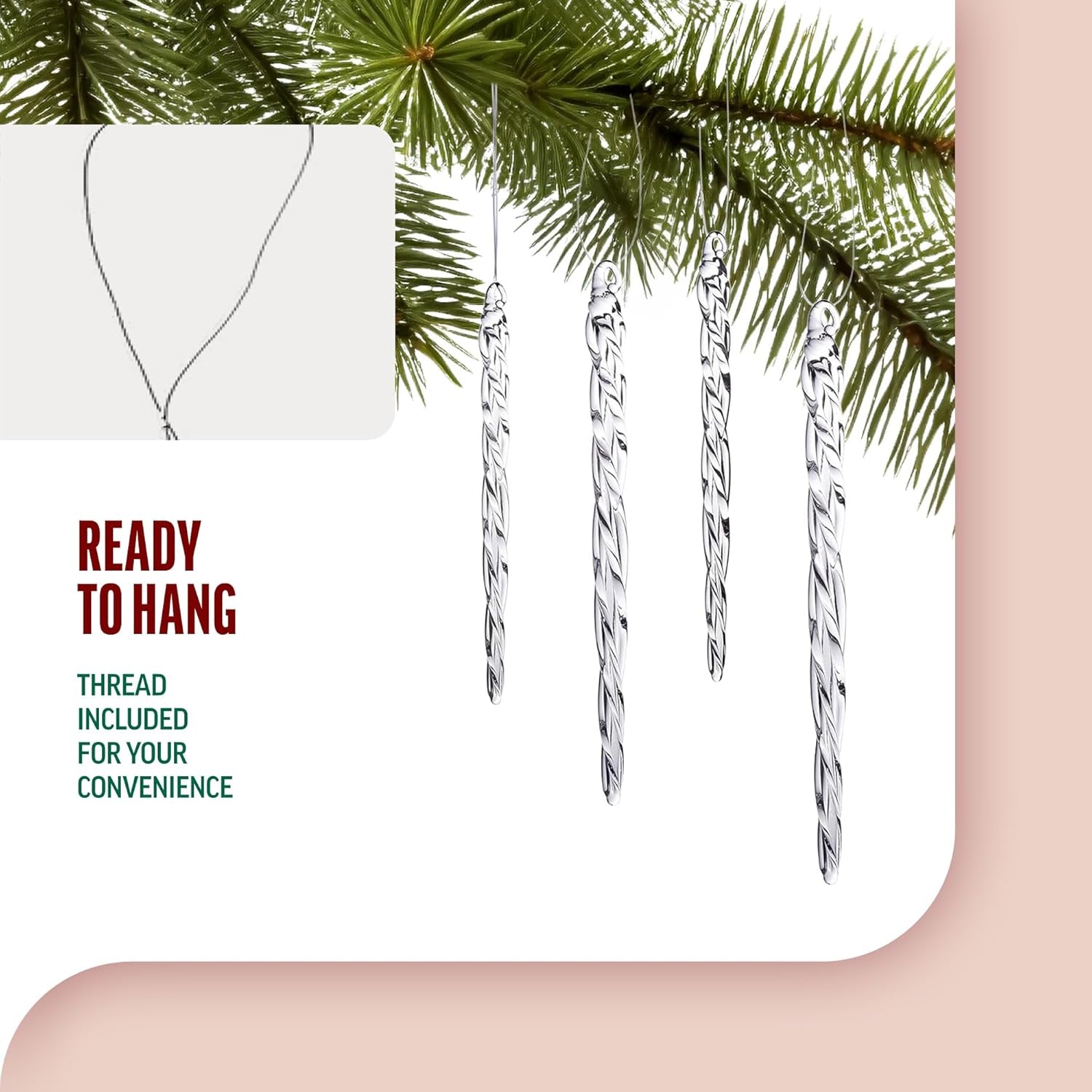 Glass Icicle Ornaments - Winter Decorations for Christmas Tree - Total 36 Hanging Ornaments - 18 4" and 18 6"