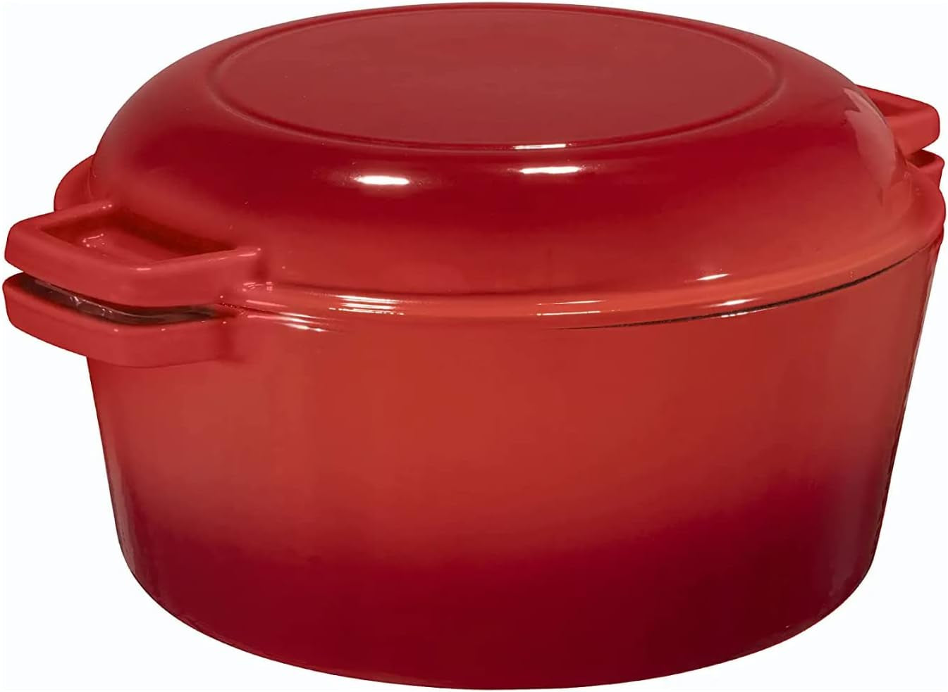 2 in 1 Enameled Cast Iron Double Dutch Oven & Skillet Lid, 5-Quart, Fire Red - Induction, Electric, Gas & in Oven Compatible