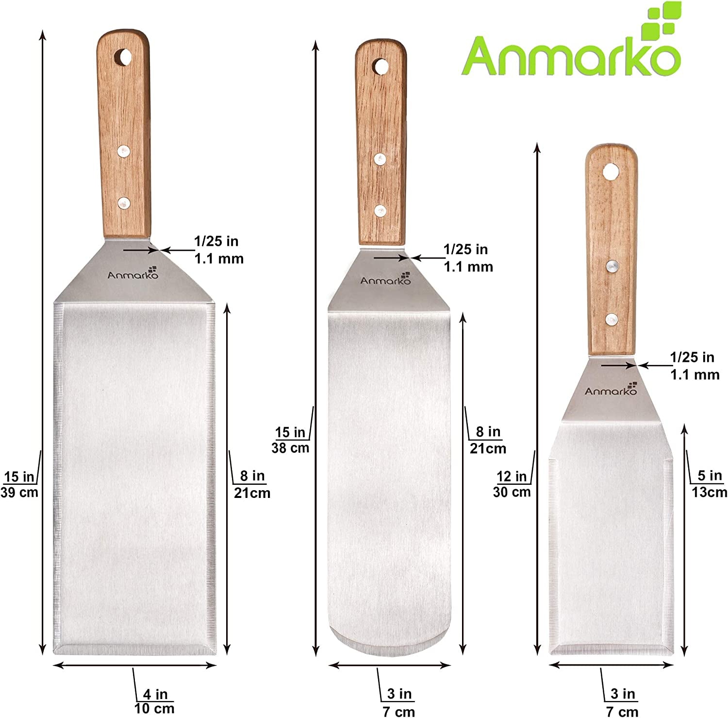 Stainless Steel Metal Spatula Set-Teppaniyaki Spatulas-Griddle Scraper Flat Spatula Pancake Flipper Hamburger Turner-Metal Utensil Great for BBQ Grill Flat Top Cast Iron Griddle Accessories