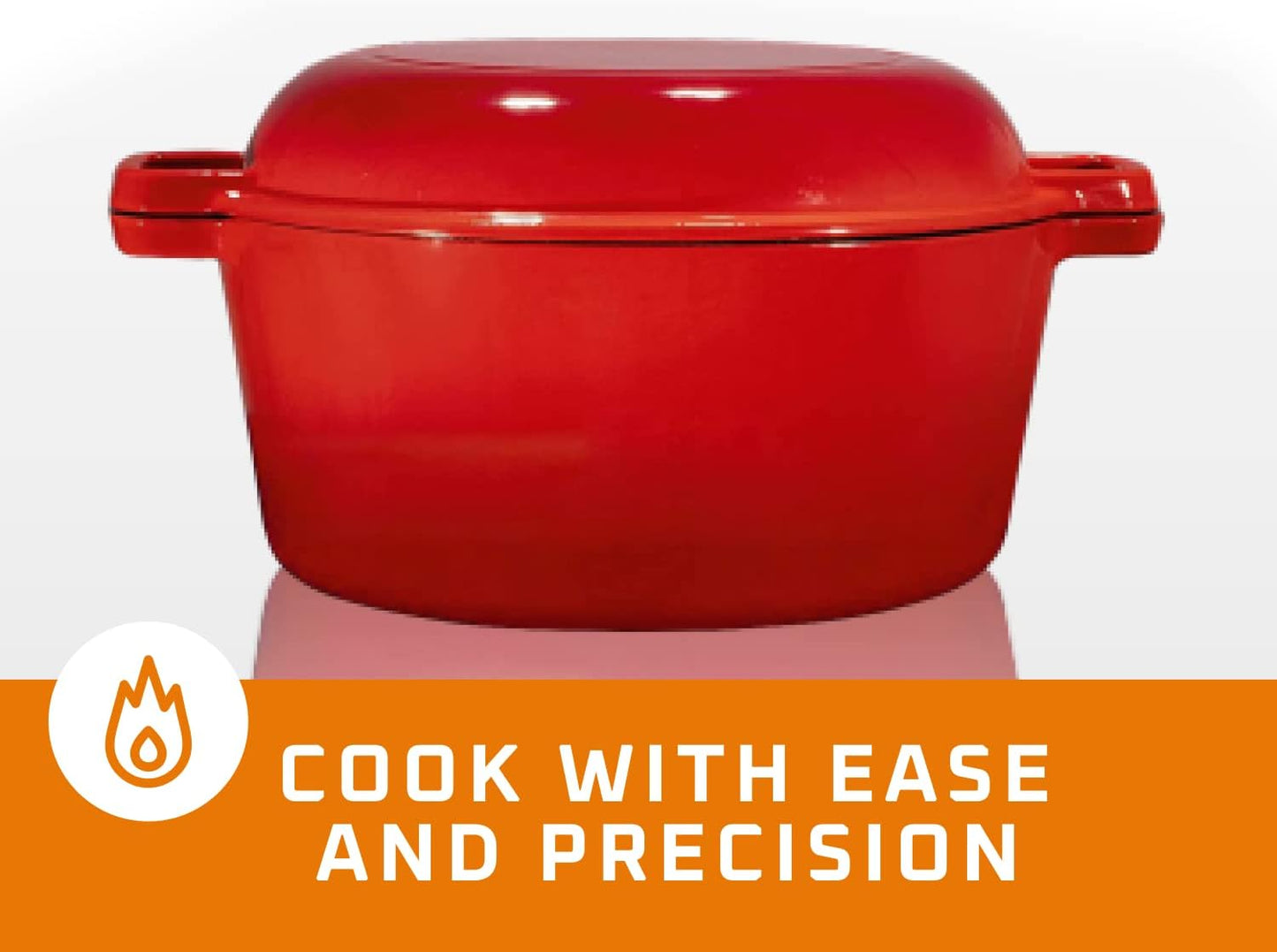 2 in 1 Enameled Cast Iron Double Dutch Oven & Skillet Lid, 5-Quart, Fire Red - Induction, Electric, Gas & in Oven Compatible