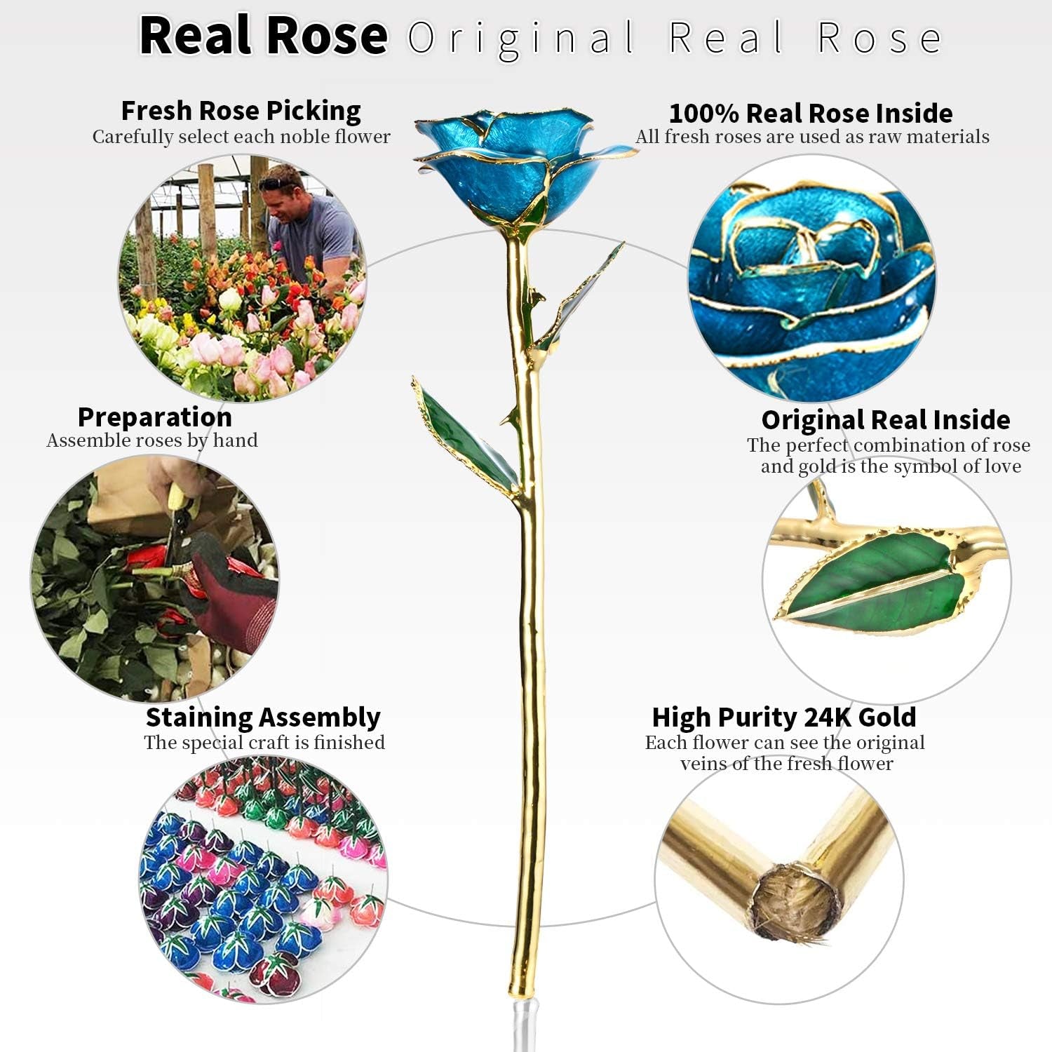 Romantic Rose Gift for Her,Eternity Rose Flower 24K Gold Dipped Rose and Romantic Gift for Her Rose,Skyblue with Stand