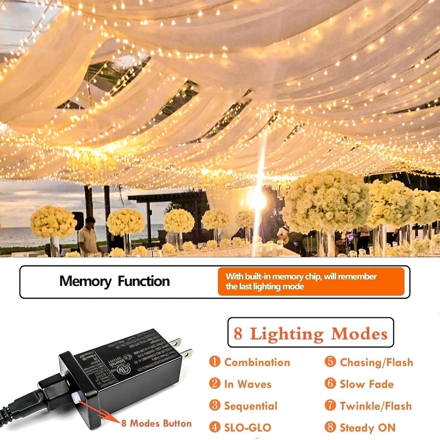 Extra-Long 66FT String Lights Outdoor/Indoor, 200 LED Upgraded Super Bright Christmas Lights, Waterproof 8 Modes Plug in Fairy Lights for Bedroom Party Wedding Garden (Warm White)