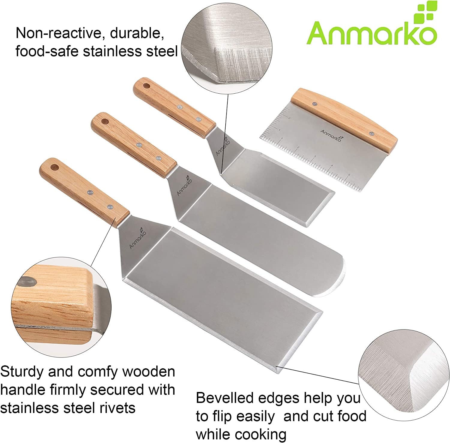 Stainless Steel Metal Spatula Set-Teppaniyaki Spatulas-Griddle Scraper Flat Spatula Pancake Flipper Hamburger Turner-Metal Utensil Great for BBQ Grill Flat Top Cast Iron Griddle Accessories