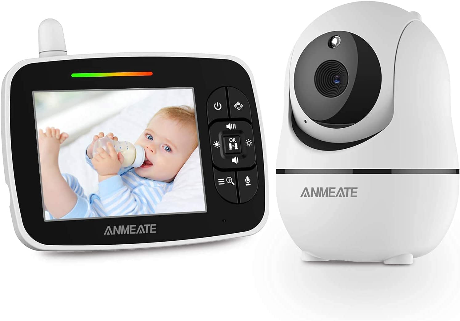 Baby Monitor with Remote Pan-Tilt-Zoom Camera, 3.5” Large Display Video Baby Monitor with Camera and Audio |Infrared Night Vision |Two Way Talk | Room Temperature| Lullabies and 960Ft Range